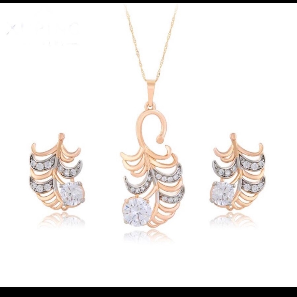 Platinum plated swarovski elements branch necklace set